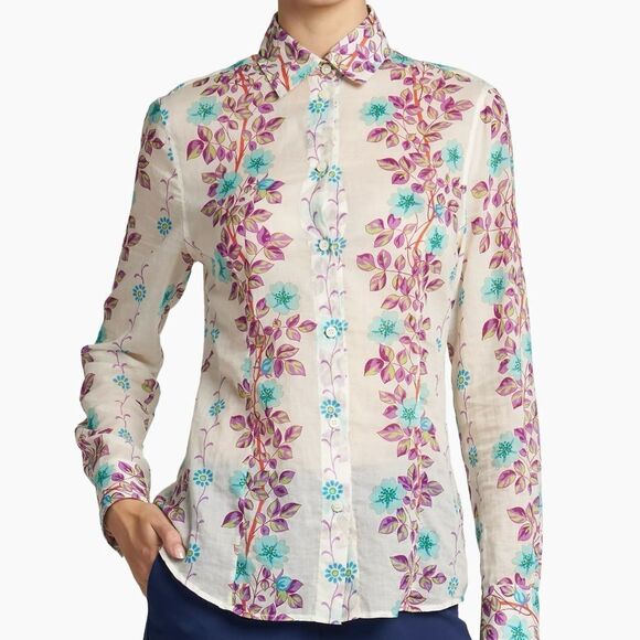 Etro Floral Vine Cotton Button Down Blouse Size 0 - Picture 1 of 9
